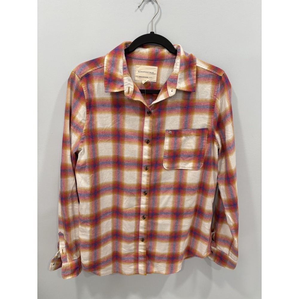 Aeropostale Boyfriend Fit Plaid Shirt Medium Button Front NWT Cotton Blend - Picture 5 of 10